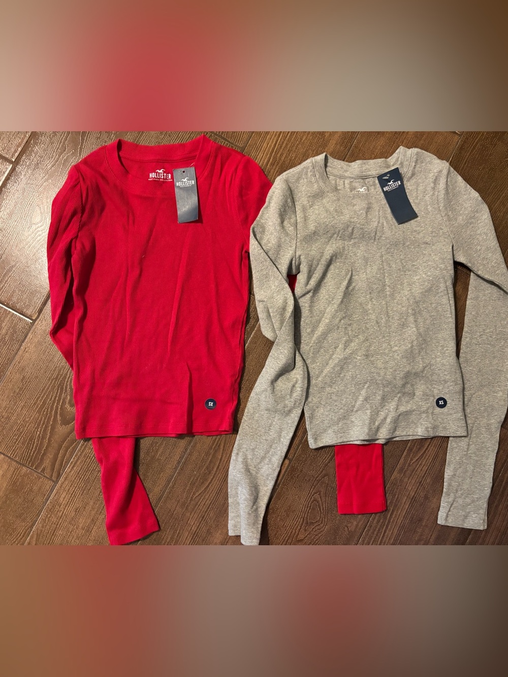 Hollister Red & Gray Long-Sleeve Tops (Set of 2) Size XS NWT